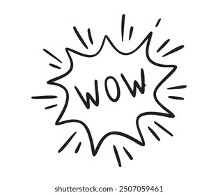 Wow Hand drawn cloud speech bubble element wow text. Explosion cloud icon. Isolated Comic doodle sketch style. Vector illustration