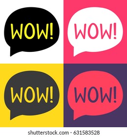 Wow! Hand drawn speech bubbles set vector illustration on white background.