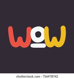 Wow. Hand drawn vector illustration on dark background.
