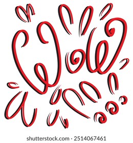 WOW hand drawn word set. Expression doodle text, scribble lettering, wow sketched print, emotional typography, black event quote, font, dynamic vector illustration