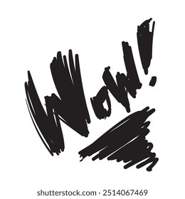 WOW hand drawn word set. Expression doodle text, scribble lettering, wow sketched print, emotional typography, black event quote, font, dynamic vector illustration