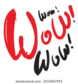 WOW conjunto de palabras dibujadas a mano. Expresión doodle texto, letras garabato, wow bosquejado impresión, tipografía emocional, cita de evento negro, fuente, Ilustración vectorial dinámica