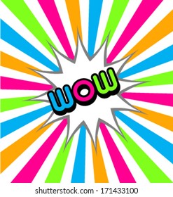 wow icon over sunburst background vector illustration