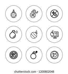 Wow icon set. collection of 9 outline wow icons with bomb icons. editable icons.