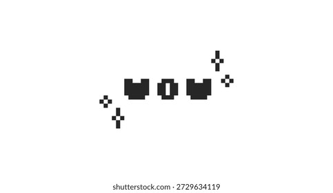 WOW interjection black pixel art palavra de gíria de mídia social. Reação de grito. Grito de exclamação. Excitação, surpresa. 16 bits de texto de videogame. Tipografia nostálgica da internet. Fonte de serigrafia usada