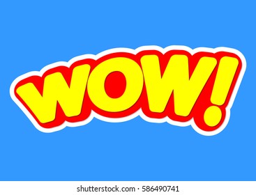 Wow, isolated sticker, poster design template, vector illustration