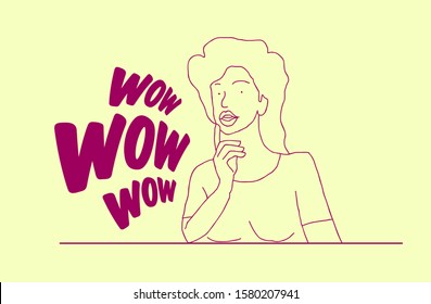 wow label with surprise expression people illustration, vector in eps10