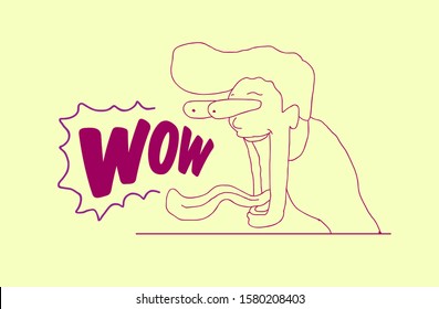 wow label with surprise expression people illustration, vector in eps10