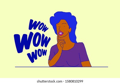 wow label with surprise expression people illustration, vector in eps10