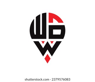 WOW letter location shape logo design. WOW letter location logo simple design.