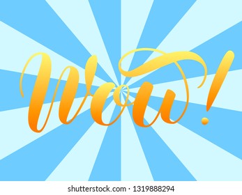 Wow! lettering.  Vector illustration. Retro diagonal background
