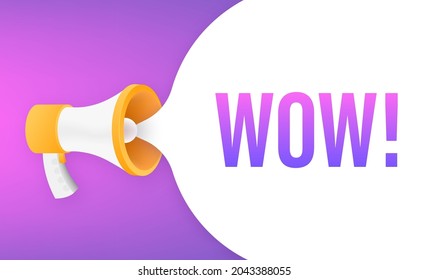 Wow megaphone. Flat vector illustration. Announce promotion offer. People communicate.