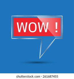 WOW Message in transparency speech bubble, promotional background, presentation poster.