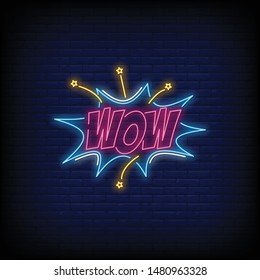 wow neon sign text vector