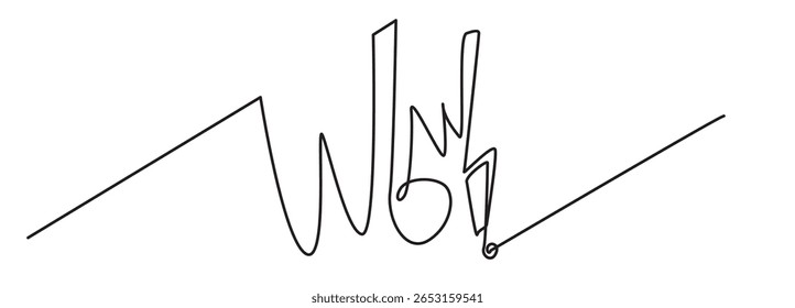 WOW una línea dibujado a mano palabra. Expresión monoline doodle texto, scribble lettering, wow sketched impresión, tipografía emocional, cita de evento negro, fuente, Ilustración vectorial dinámica