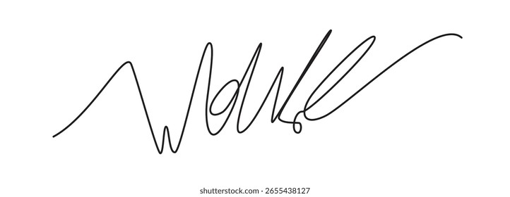 WOW una línea dibujado a mano palabra. Expresión monoline doodle texto, scribble lettering, wow sketched impresión, tipografía emocional, cita de evento negro, fuente, Ilustración vectorial dinámica