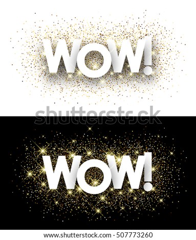Wow paper banners set with shining sand. Vector illustration.