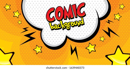 Wow pop art cloud bubble. Funny speech bubble. Trendy Colorful retro vintage background in pop art retro comic style. Illustration easy editable