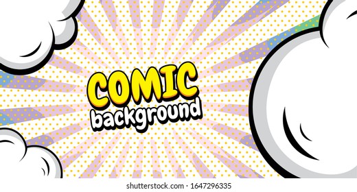 Wow pop art cloud bubble. Funny speech bubble. Trendy Colorful retro vintage background in pop art retro comic style. Illustration easy editable