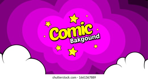 Wow pop art cloud bubble. Funny speech bubble. Trendy Colorful retro vintage background in pop art retro comic style. Illustration easy editable