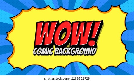 Wow Pop art Comic Background With yellow frame vector
