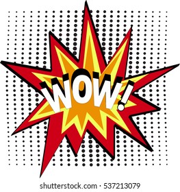 Wow pop art explosion over dotted background. vector illustration