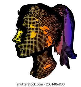 Wow pop art face 3d mesh. Sexy emotion girl Vector colorful grid background cartoon