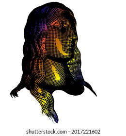 Wow Pop Art Gesicht 3d Mesh. Sexy-Emotionen Mädchen Vektorgrafik-Hintergrund