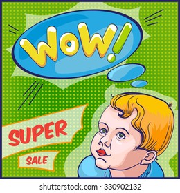 Wow! Poster with happy boy. 