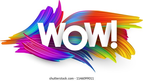 Wow poster and spectrum brush strokes white background  Colorful gradient brush design  Vector paper illustration 
