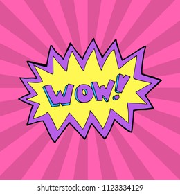 WOW! Retro comic speech bubbles on colorful background. Vector illustration, vintage design, pop art style