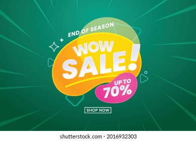 Wow sale banner template design  , Big sale special up to 70% off. Super Sale, end of season special offer banner. vector illustration. mega sale