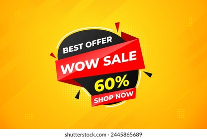 Wow sale banner template with special offer tag. Website header advertising, shop store offer tag. Market promotion banner and wow discount announcement background vector illustration.