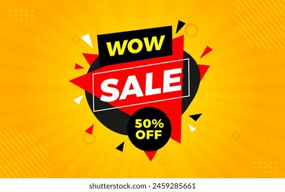 Wow sale banner template with special offer tag. Website header advertising, shop store offer tag. Market promotion banner and wow discount announcement background vector illustration.