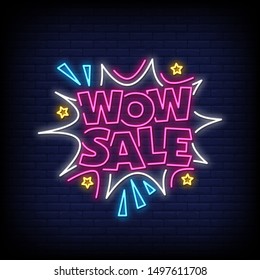 Wow Sale neon signs style text vector