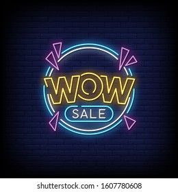 Wow Sale Neon Signs Style Text Vector