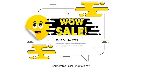 Wow Sale text. Cartoon face sticker with chat bubble frame. Special offer price sign. Advertising Discounts symbol. Wow sale chat message. Text banner with smile sticker. Vector