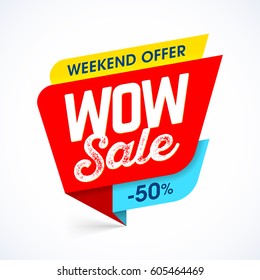 WOW Sale weekend special offer banner, up to 50% off,  vector illustration