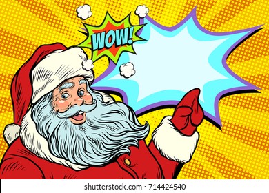 Wow Santa Claus. New year and Christmas. Pop art retro vector illustration