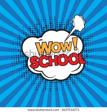 wow school text vector design. Welcome back to school greeting in doodle space for typography with pencil, bulb, chalkboard and arts materials elements. Vector illustration school greeting