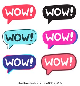 Wow! Set of vector hand drawn speech bubbles icons, stickers, badges, marks, illustrations on white background.