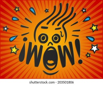 wow! shocked and surprised face staring at something astounding illustration