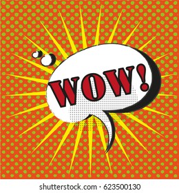 wow speech bubble pop art comic style vector with star