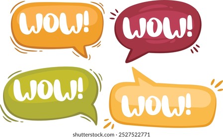 WOW speech bubble. Wow text. Hand drawn comic quote cloud. Doodle phrase. Vector illustration for print on shirt, card, poster etc. part 3