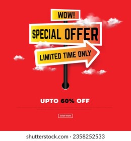 Wow super sale banner, special offer.