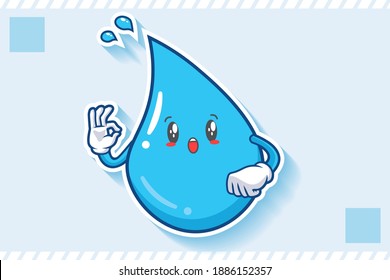 WOW, SURPRISED, AMAZED, DISMAY Face Emotion. Nice Hand Gesture. Water Drop Cartoon Drawing Mascot Illustration.