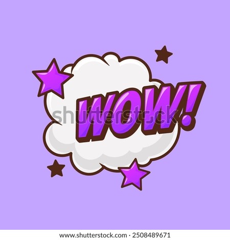 Wow Text Logo Cartoon Vector Icon Illustration. Nature Object Icon Concept Isolated Premium Vector. Flat Cartoon Style
