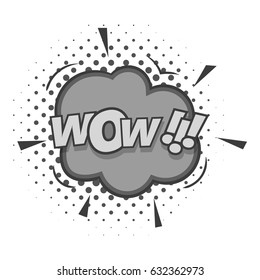 Wow, text sound effect icon in monochrome style isolated on white background vector illustration