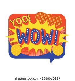 Wow typography sticker in flat style
