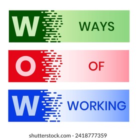 WOW, Ways of Working. Concept with keywords, people and icons. Flat vector illustration. Isolated on white background.
